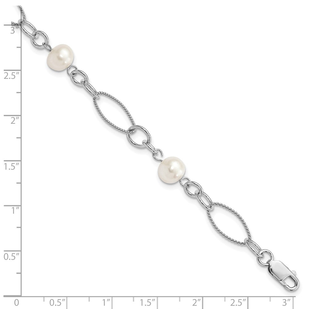 Sterling Silver Rhodium Freshwater Cultured Pearl Bracelet 7.75 inches
