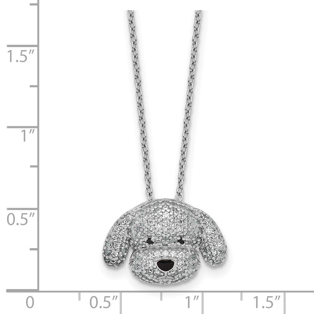 Cheryl M Sterling Silver Rhodium-plated Polished and Enameled Black and White CZ Dog 16 Inch with 2 Inch Extension Necklace