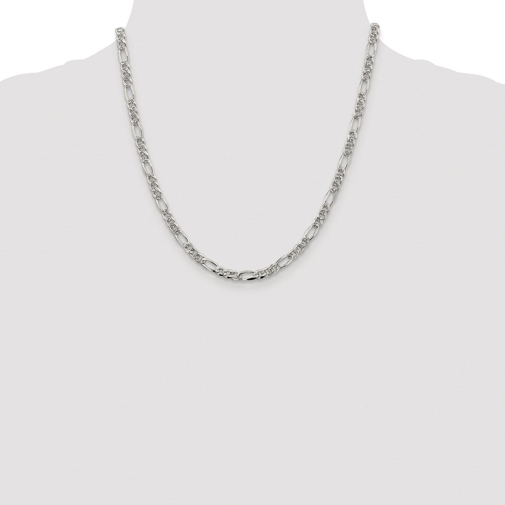 Sterling Silver Rhodium-plated 4.3mm Pav‚ Flat Figaro Chain
