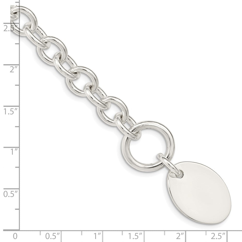Sterling Silver Engraveable Oval Disc on Fancy Link Bracelet 7.5 inches