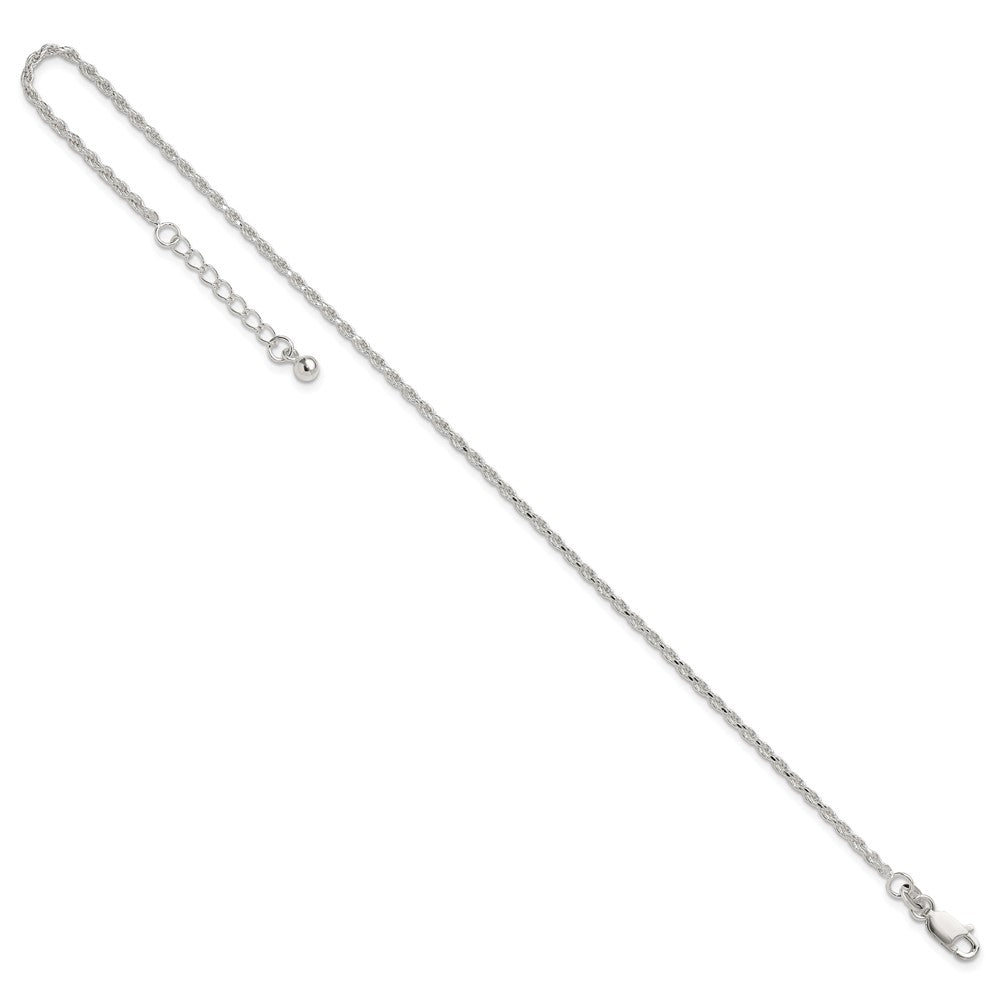 Sterling Silver Adjustable Diamond-Cut Rope 9in Plus 1in ext. Anklet 9 inches