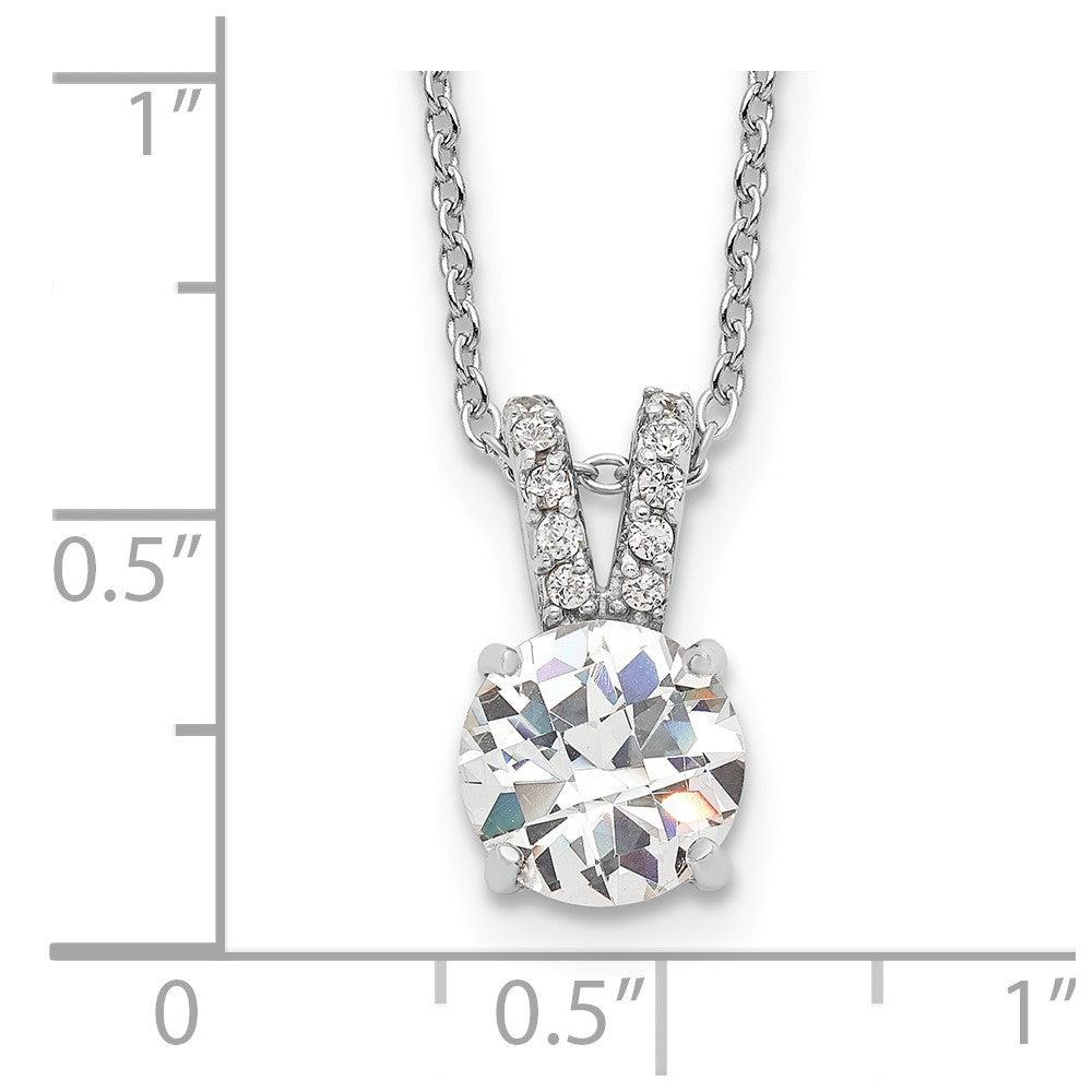 Cheryl M Sterling Silver Rhodium-plated Brilliant-cut 8mm Round CZ with CZ Split Bail 18 Inch Necklace 18 Inches