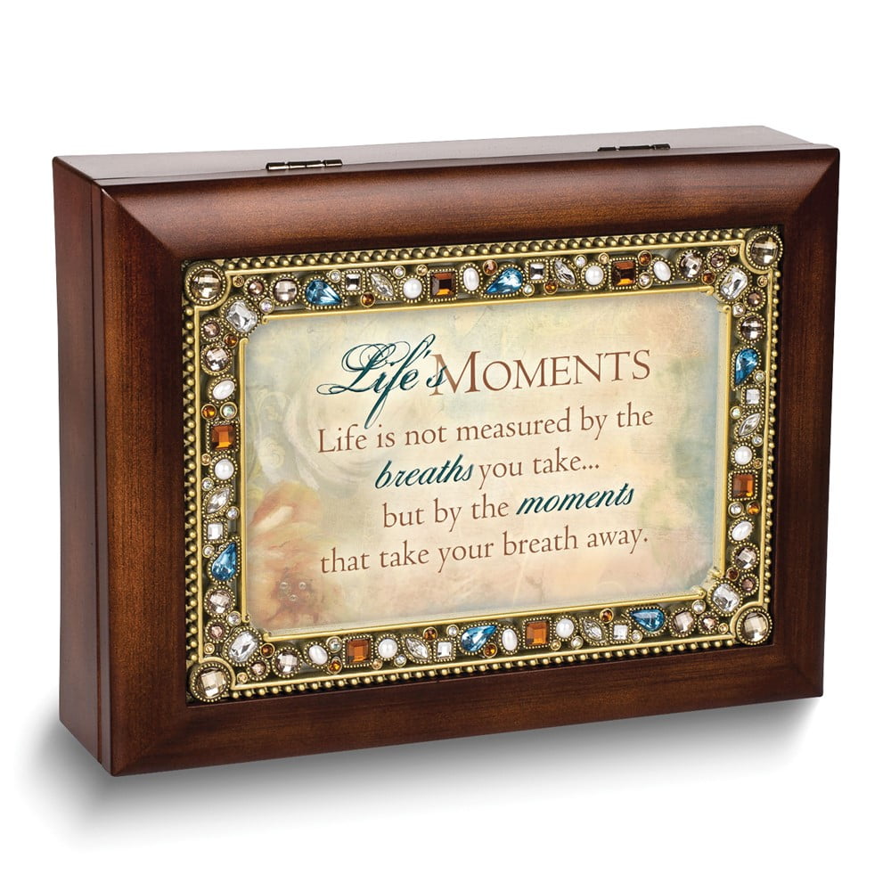 Life's Moments Sentiment Jeweled 4x6 Frame (Plays Wonderful World) Woodgrain Resin Music Box with Velvet Lining QGM14466