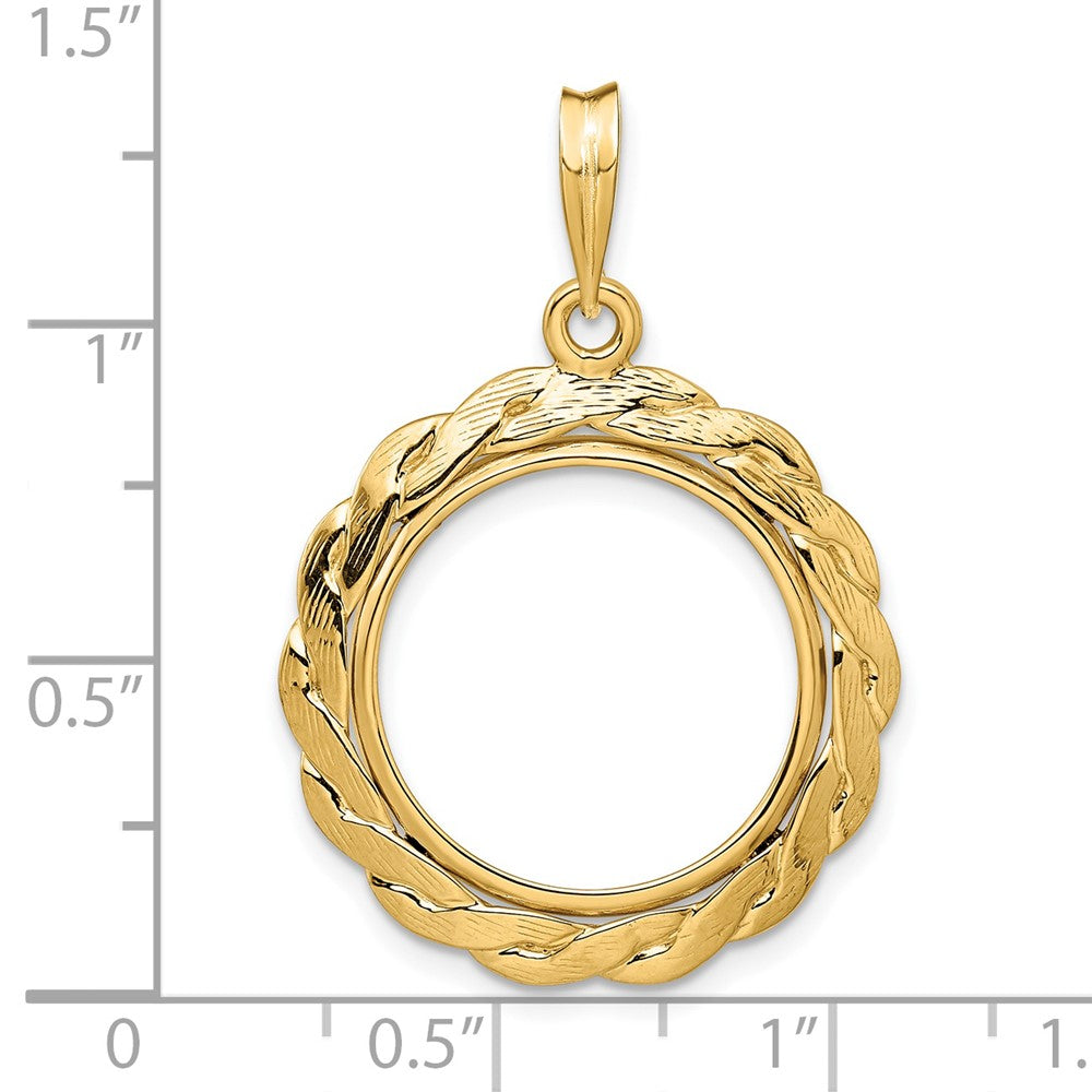 Wideband Distinguished Coin Jewelry 14k Polished and Textured Braided 17.8mm Prong Coin Bezel Pendant