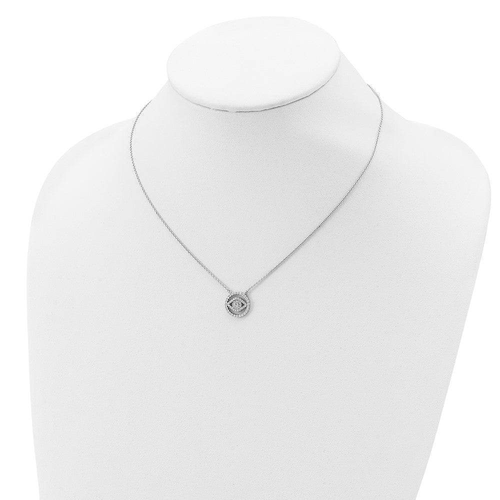 Sterling Silver Rhodium Plated CZ Evil Eye Necklace w/2in ext. 17 Inches