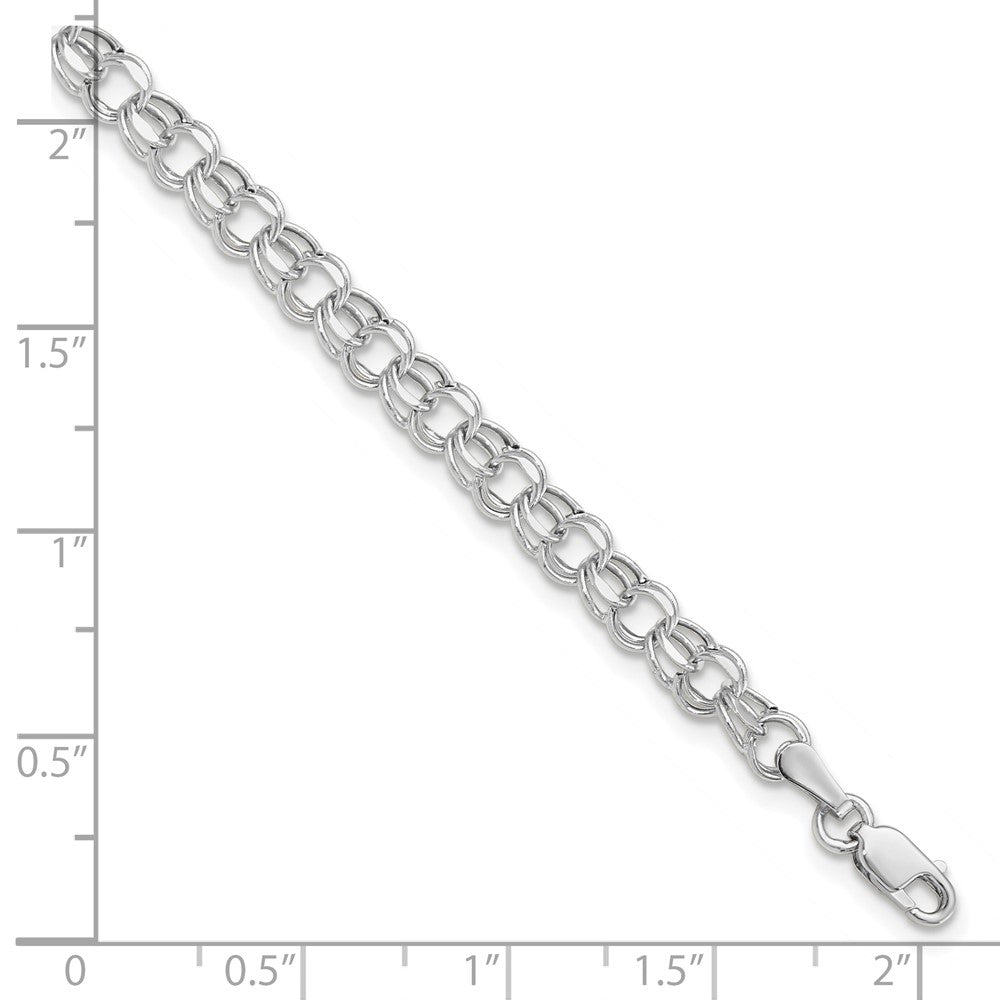 10k White Gold 8in 4.5mm Hollow Dia-cut Dbl Link Charm Bracelet