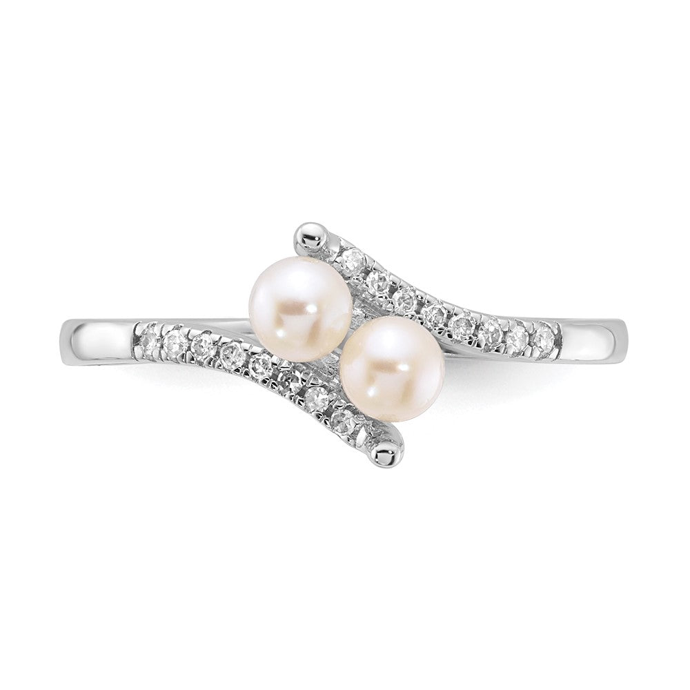 Sterling Silver Polished 4mm FWC Pearl and Diamond Ring