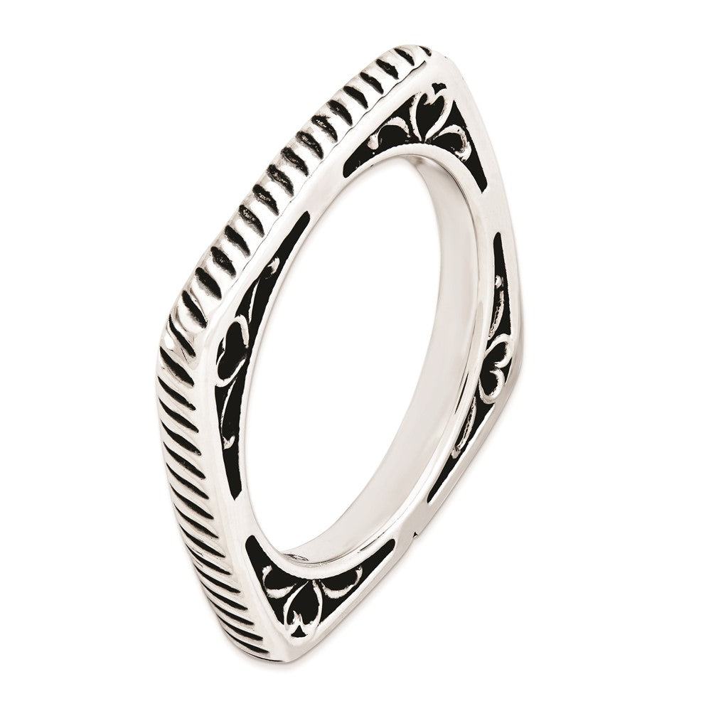 Sterling Silver Stackable Expressions Polished Antiqued Square Ring