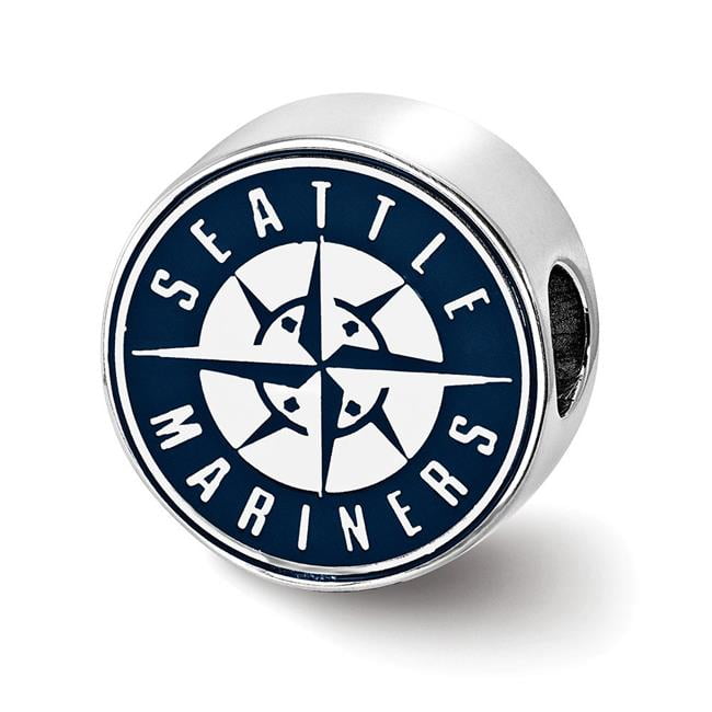Sterling Silver Rhodium Plated Major League Baseball LogoArt Seattle Mariners Enameled Bead