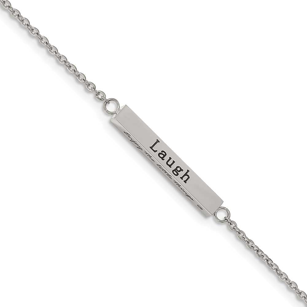 Stainless Steel Polished w/CZ ENJOY 16in w/2in ext Bar Necklace