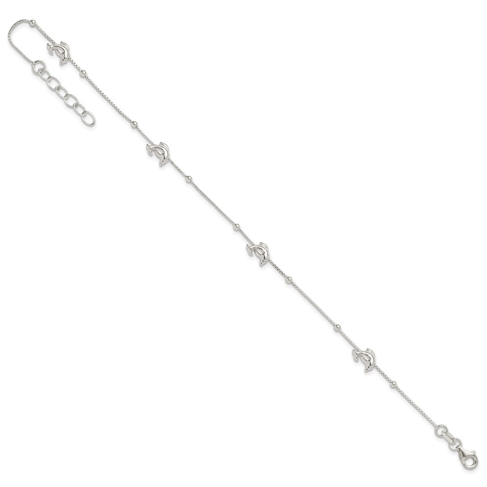 Sterling Silver Polished Dolphin9in Plus 1in Ext. Anklet 9 inches