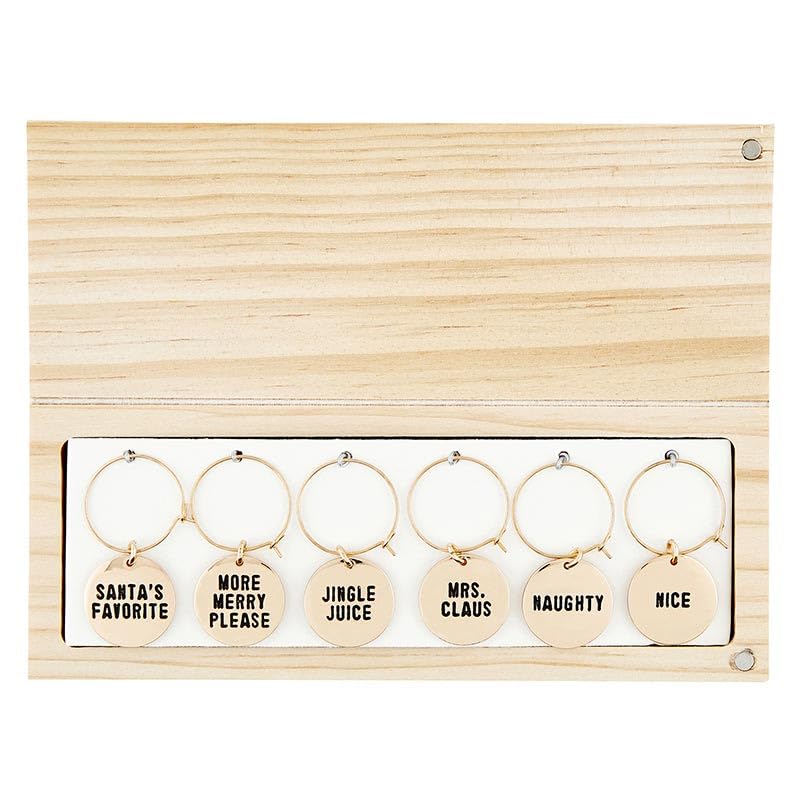 Santa Barbara Design Studio N6175 Holiday Wine Charms in Wood Box, Spirits Bright