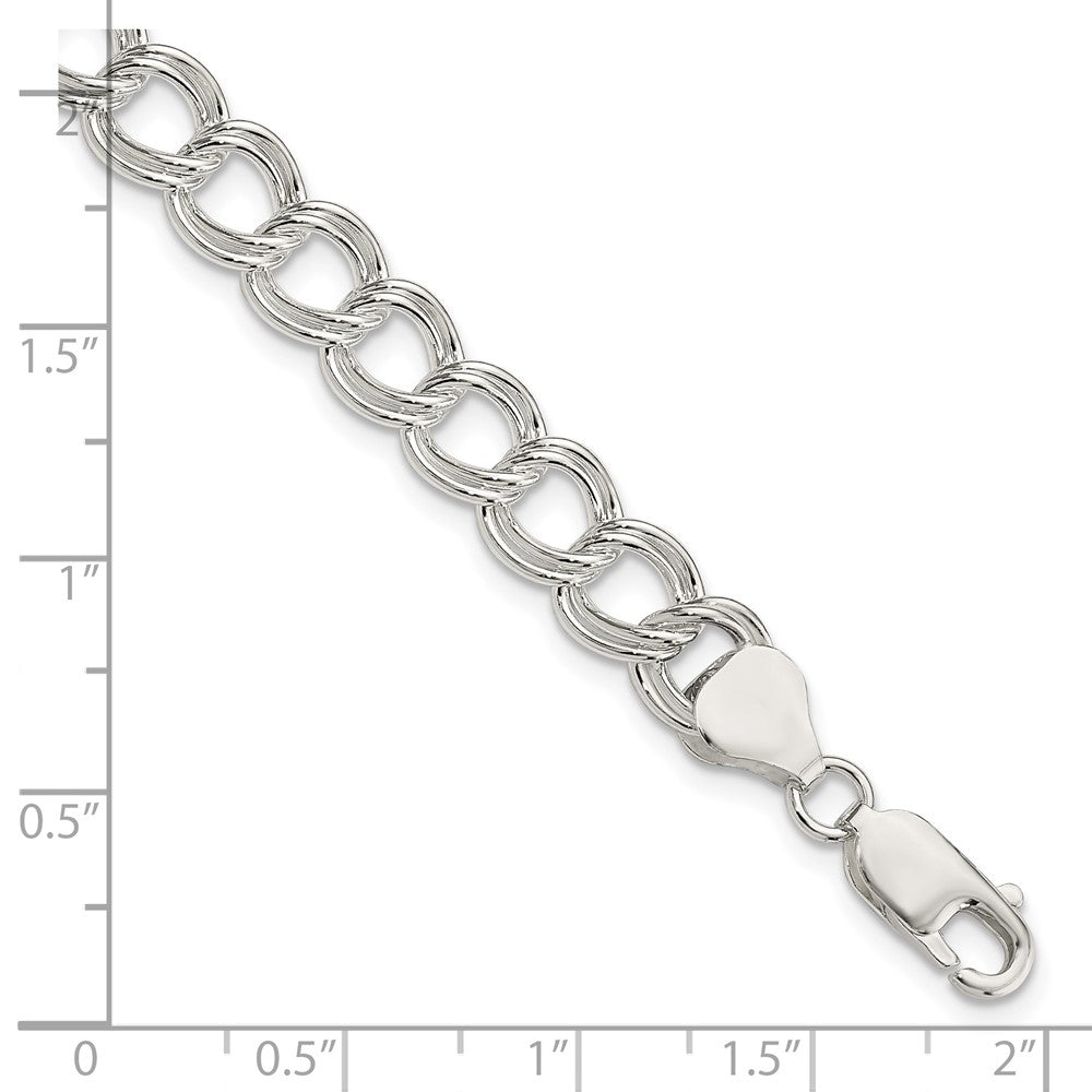 Sterling Silver 7.75mm Solid Double Link Charm Bracelet 8 inches