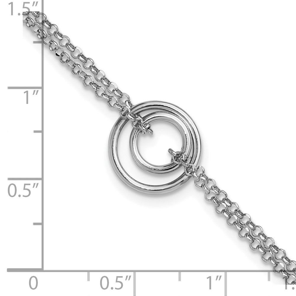 Sterling Silver Rh-pl Polished 2-Strand Circle w/1.5in ext. Bracel