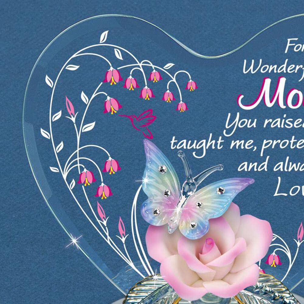Glass Baron FOR MY WONDERFUL MOM. with Butterfly and Pink Rose Figurine
