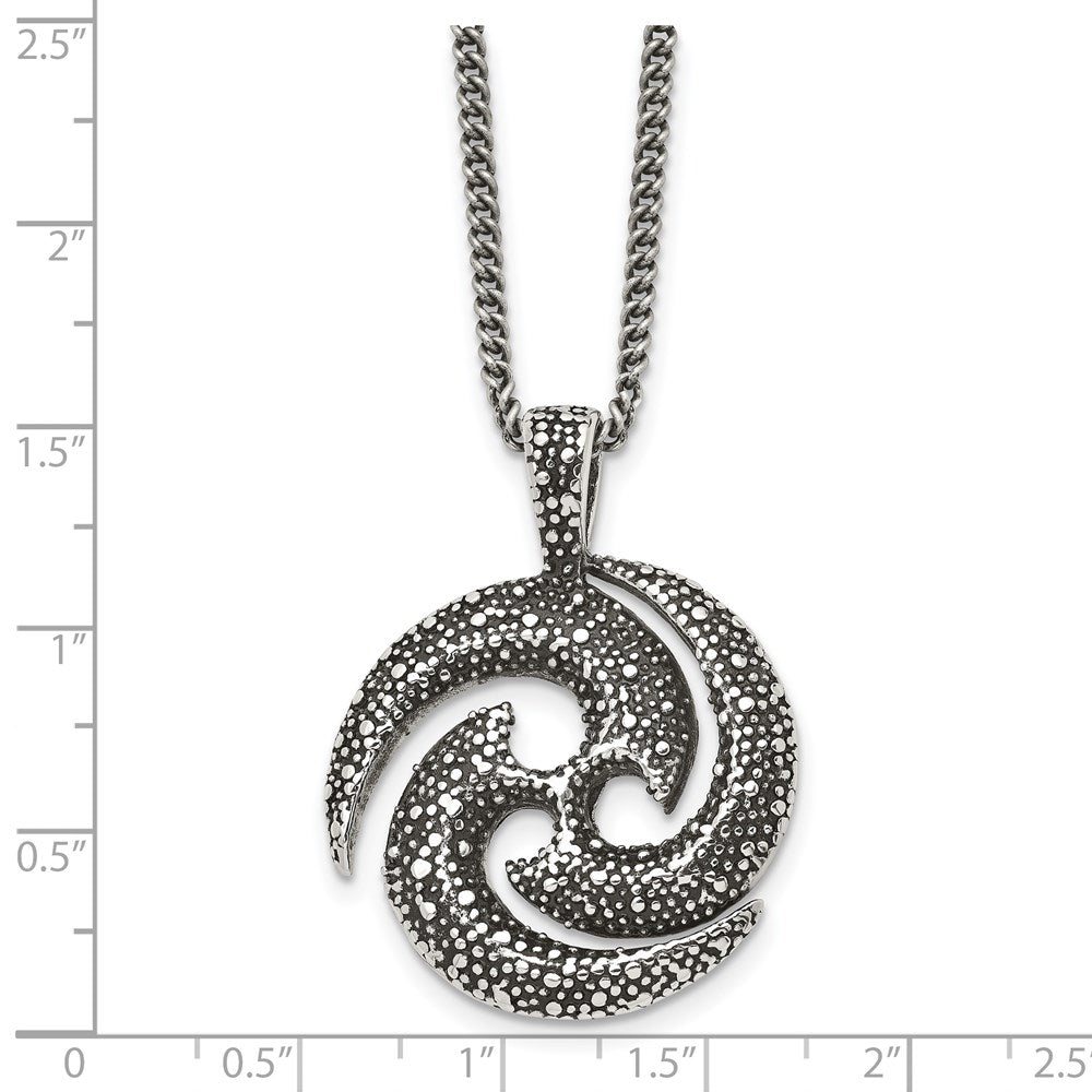Stainless Steel Antiqued and Textured Spiral 22in Necklace