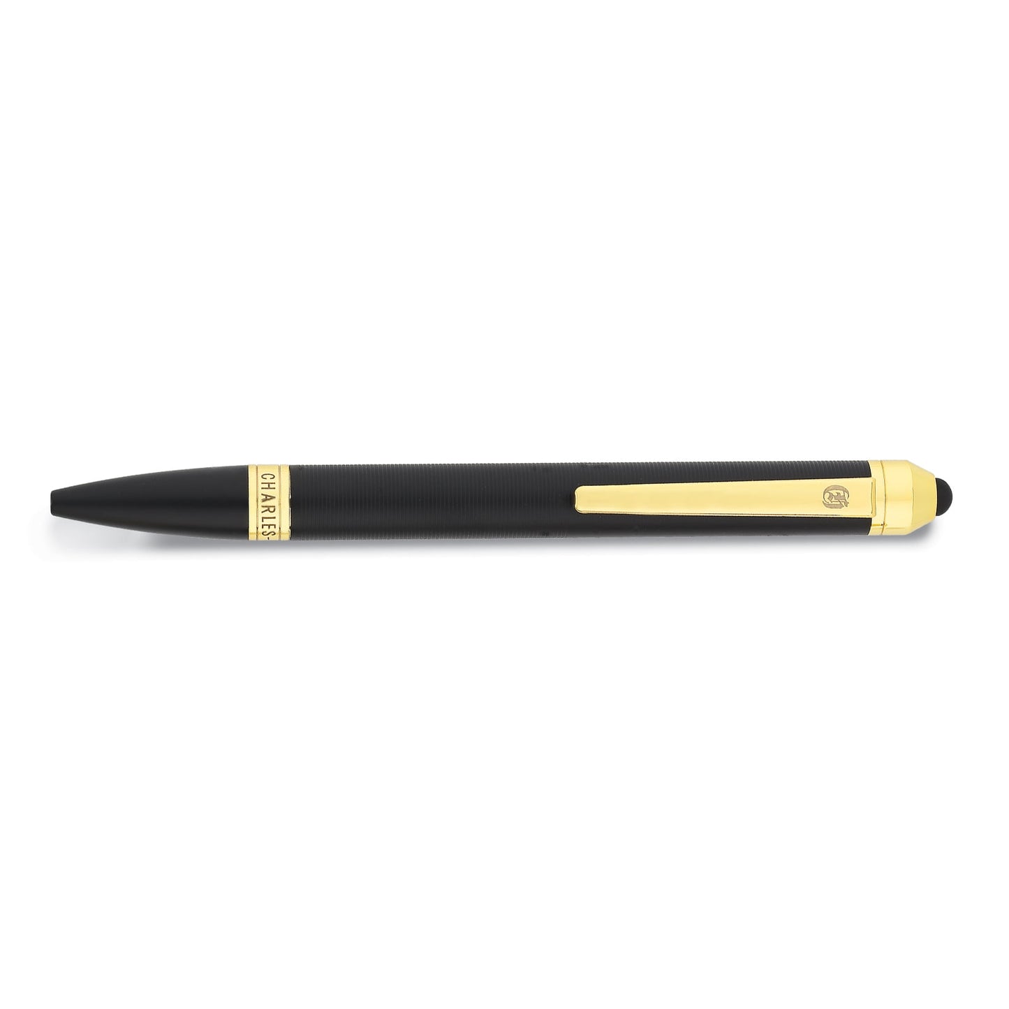 Charles Hubert Black and Gold-tone Banded Ballpoint Pen with Stylus Tip Q-GM18985
