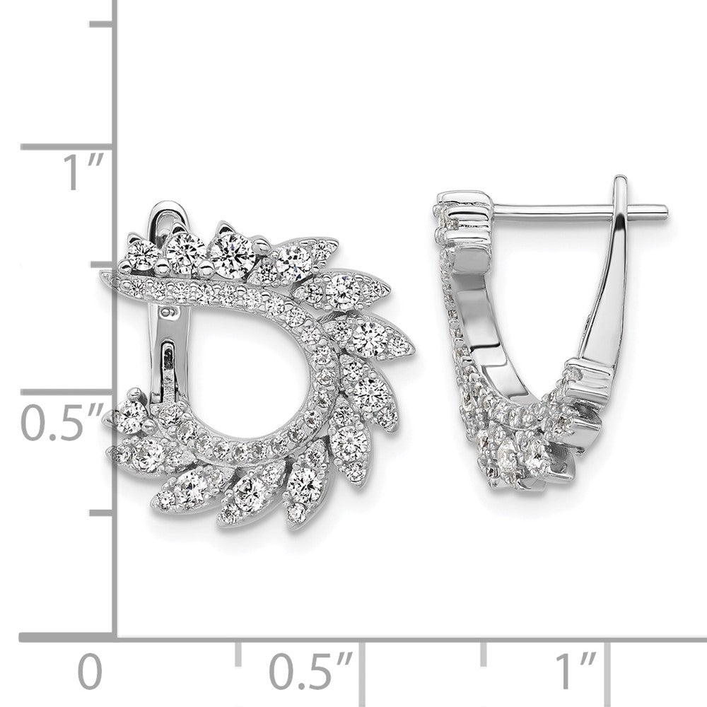 Sterling Shimmer Sterling Silver Rhodium-plated CZ 104 Stone Leaf Design Hinged Post Earrings