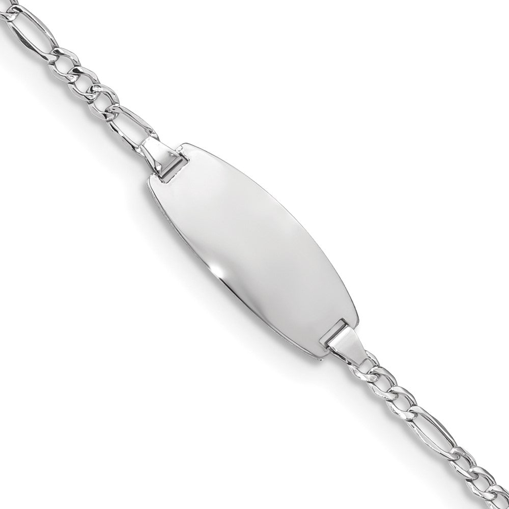 14k White Gold Semi-Solid Oval Figaro ID Bracelet 6 inches