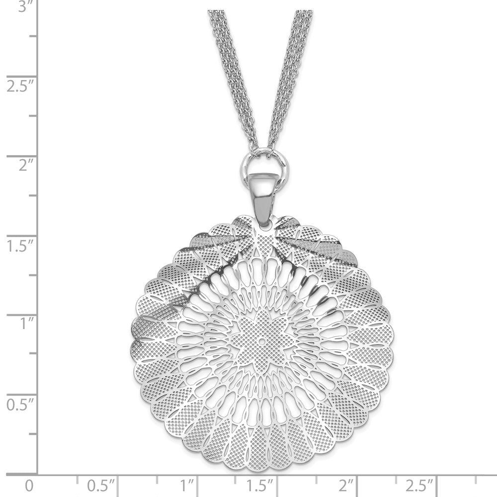 Sterling Silver Ruthenium-plated Fancy Floral Circle Necklace