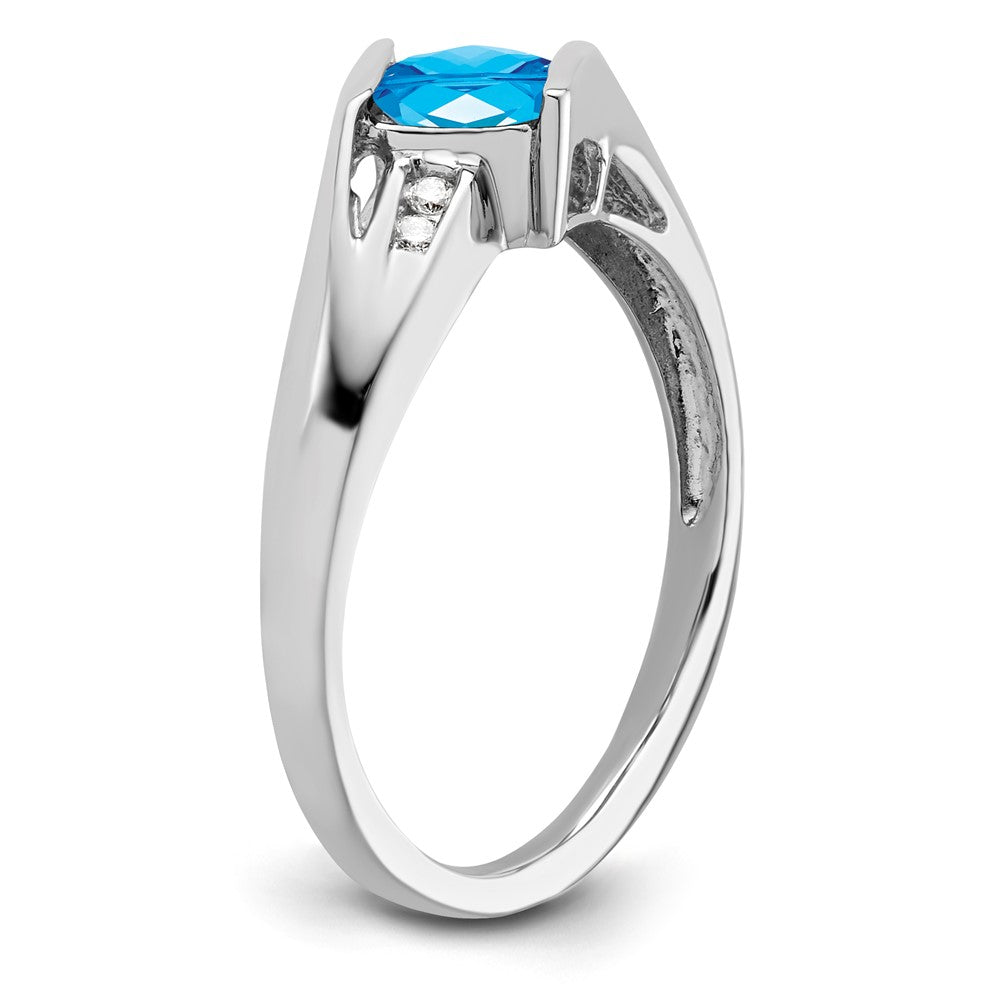 Sterling Silver 5X5 ANC Blue Topaz & Diamond Ring