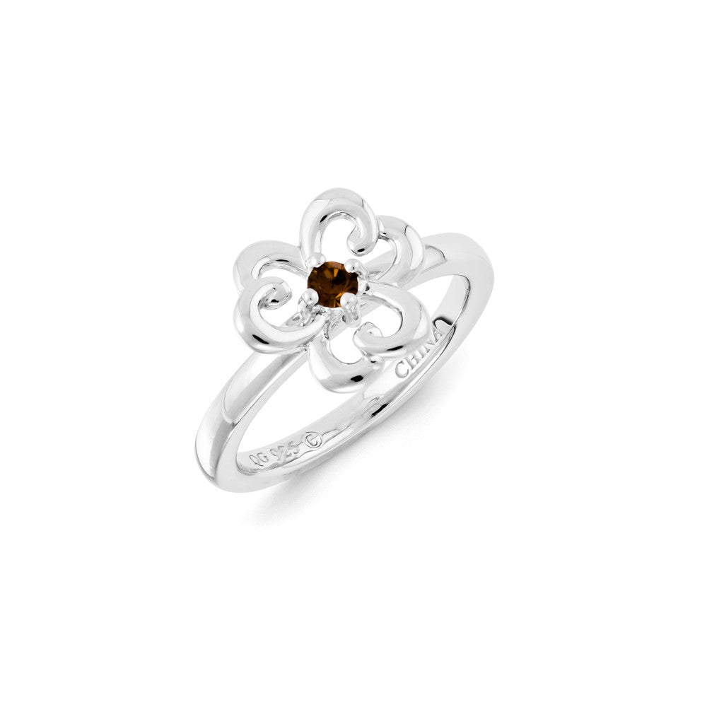 Sterling Silver Stackable Expressions Smokey Crystal Ring