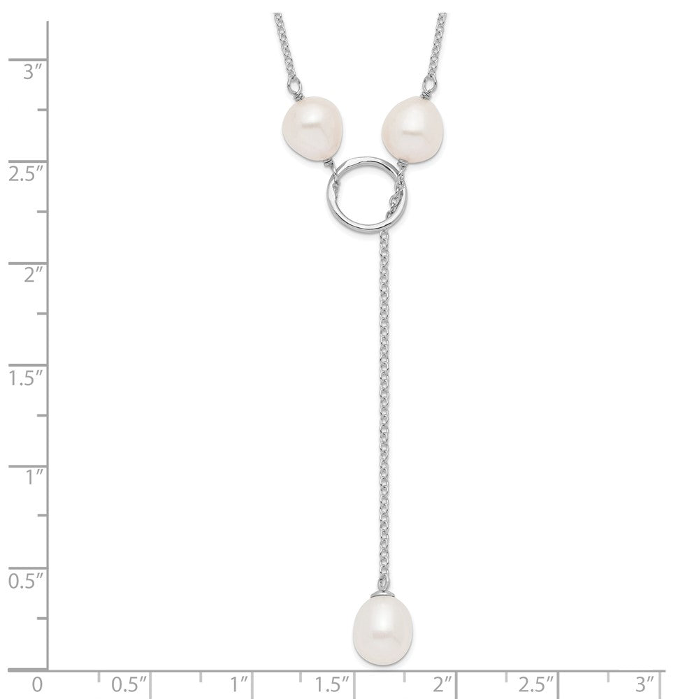 Sterling Silver Rhodium-plated 7-8mm White Teardrop Freshwater Cultured Pearl 13-Station Adjustable Drop Toggle 19 inch Necklace 19 Inches