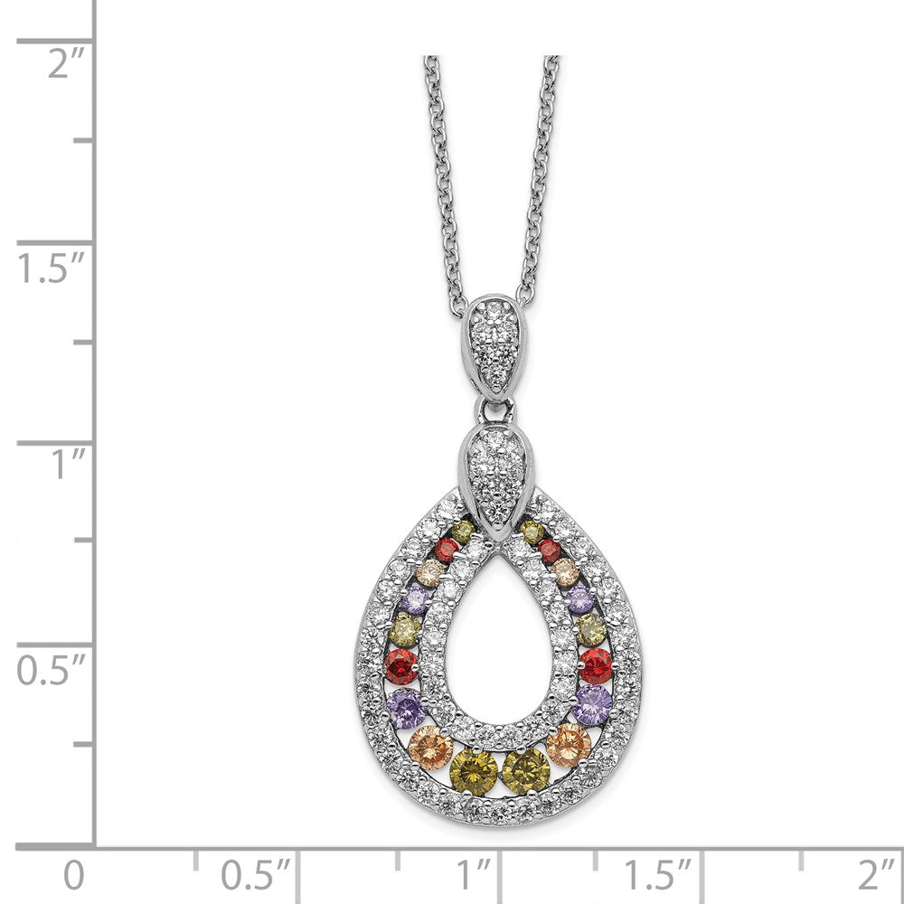 Cheryl M Sterling Silver Rhodium-plated Multi-color Brilliant-cut CZ Teardrop 18 Inch Necklace 18 Inches