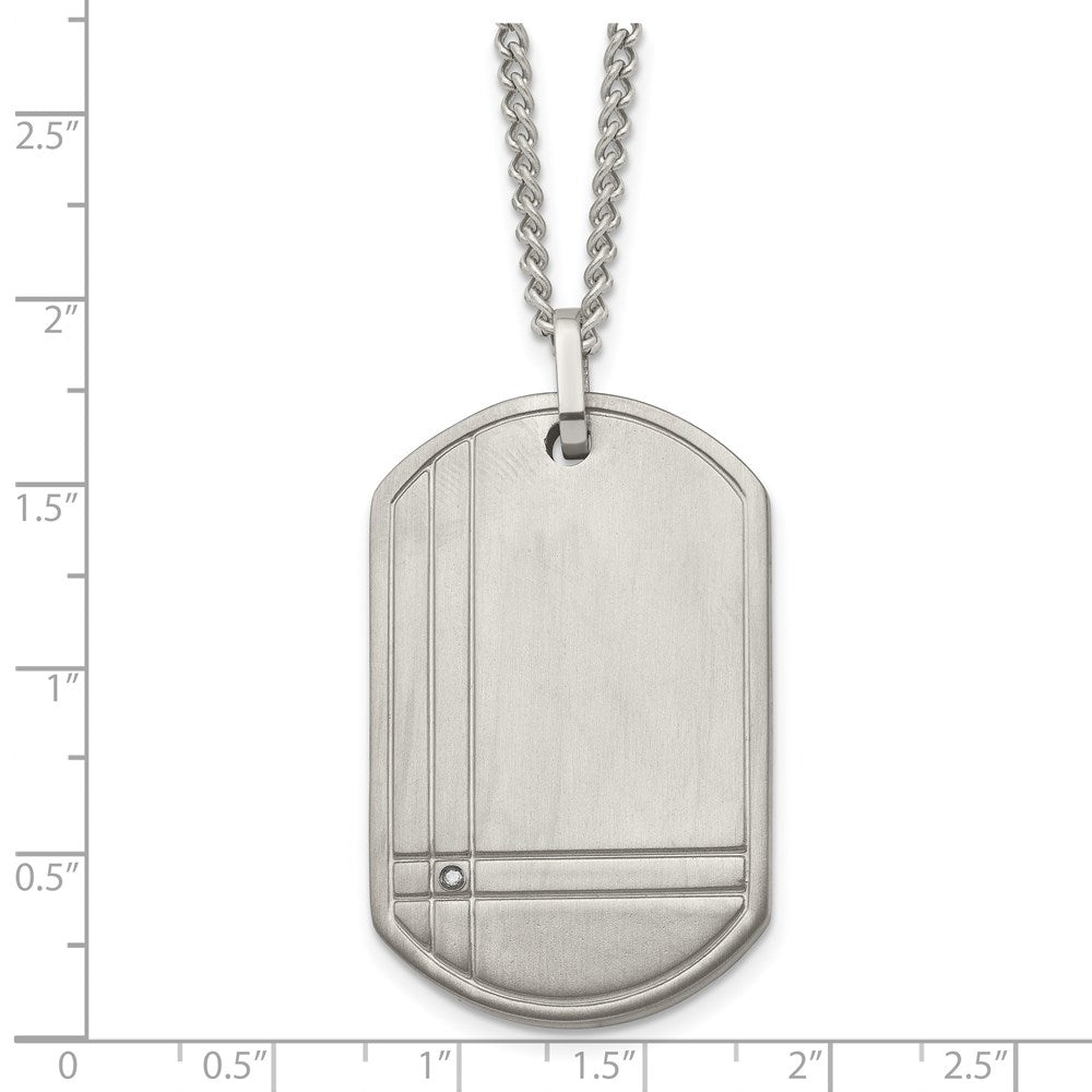 Titanium Brushed w/.01ct. Diamond Dog Tag 22in Necklace