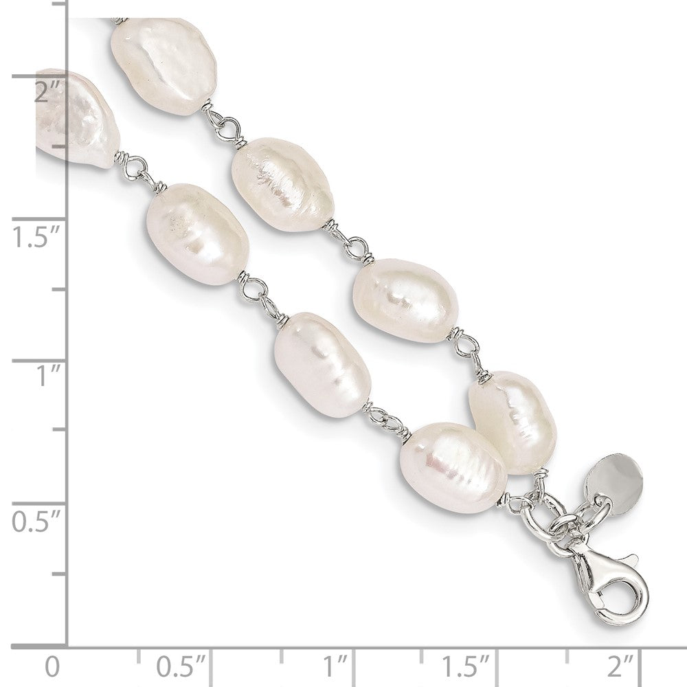 Sterling Silver 2-Strand White Baroque FW Cultured Pearl 8.5in Bracelet 8.5 inches