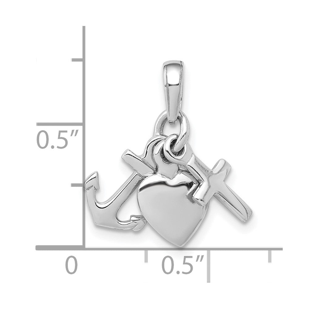 De-Ani Sterling Silver Rhodium-Plated 3D Moveable Anchor / Heart / Cross Pendant