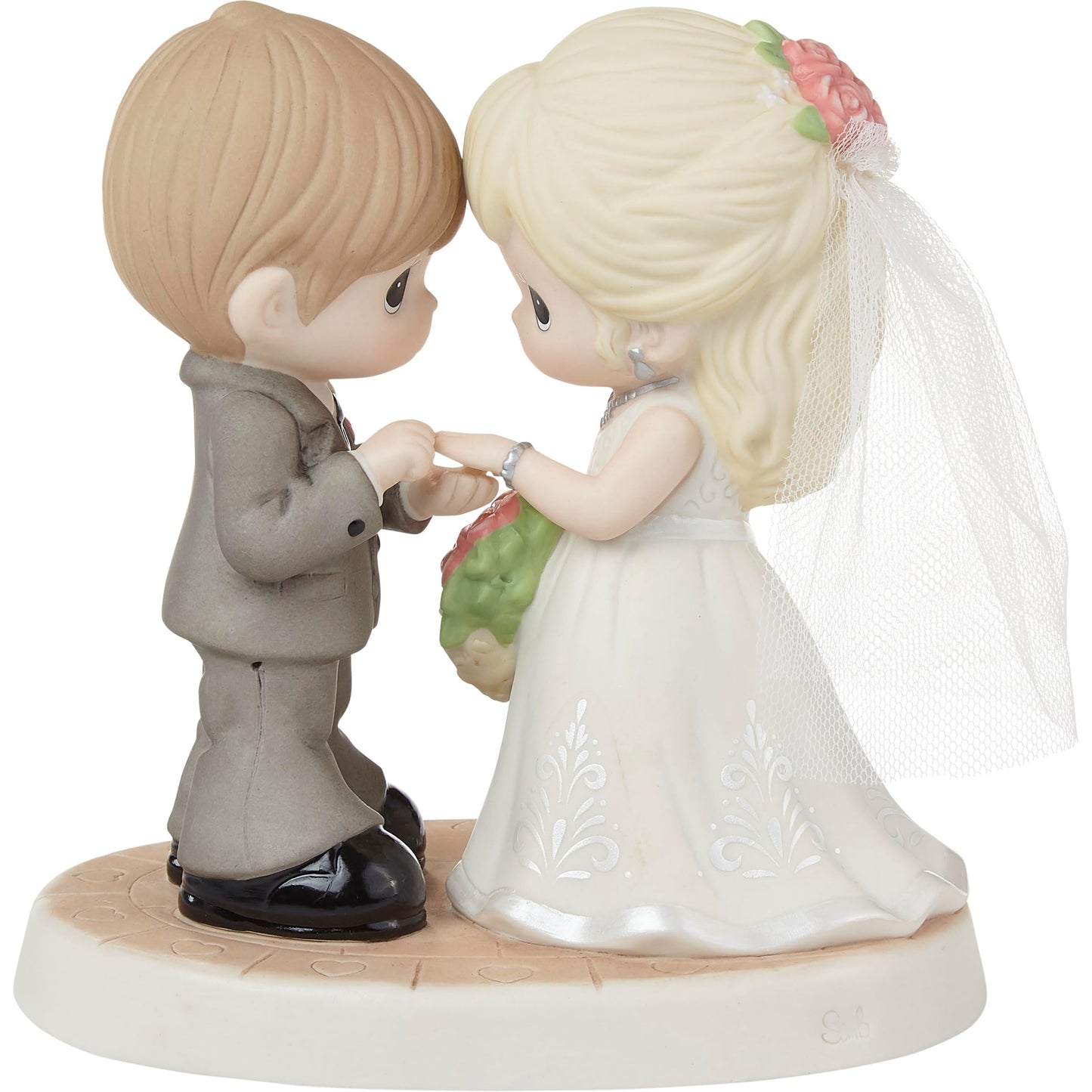 Precious Moments Hand-painted Porcelain Traditional Bride And Groom With Rings Figurine
