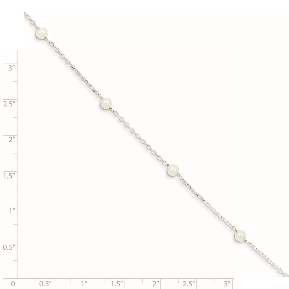 Sterling Silver Rhodium-plated 5-6mm White Round Freshwater Cultured Pearl 5-Station 7 inch Bracelet 7 inches
