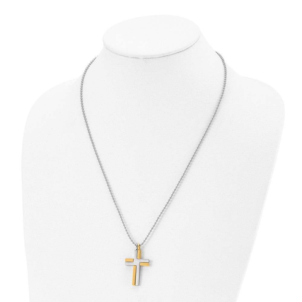 Titanium Brushed & Polished Yellow IP 22in Cross Necklace