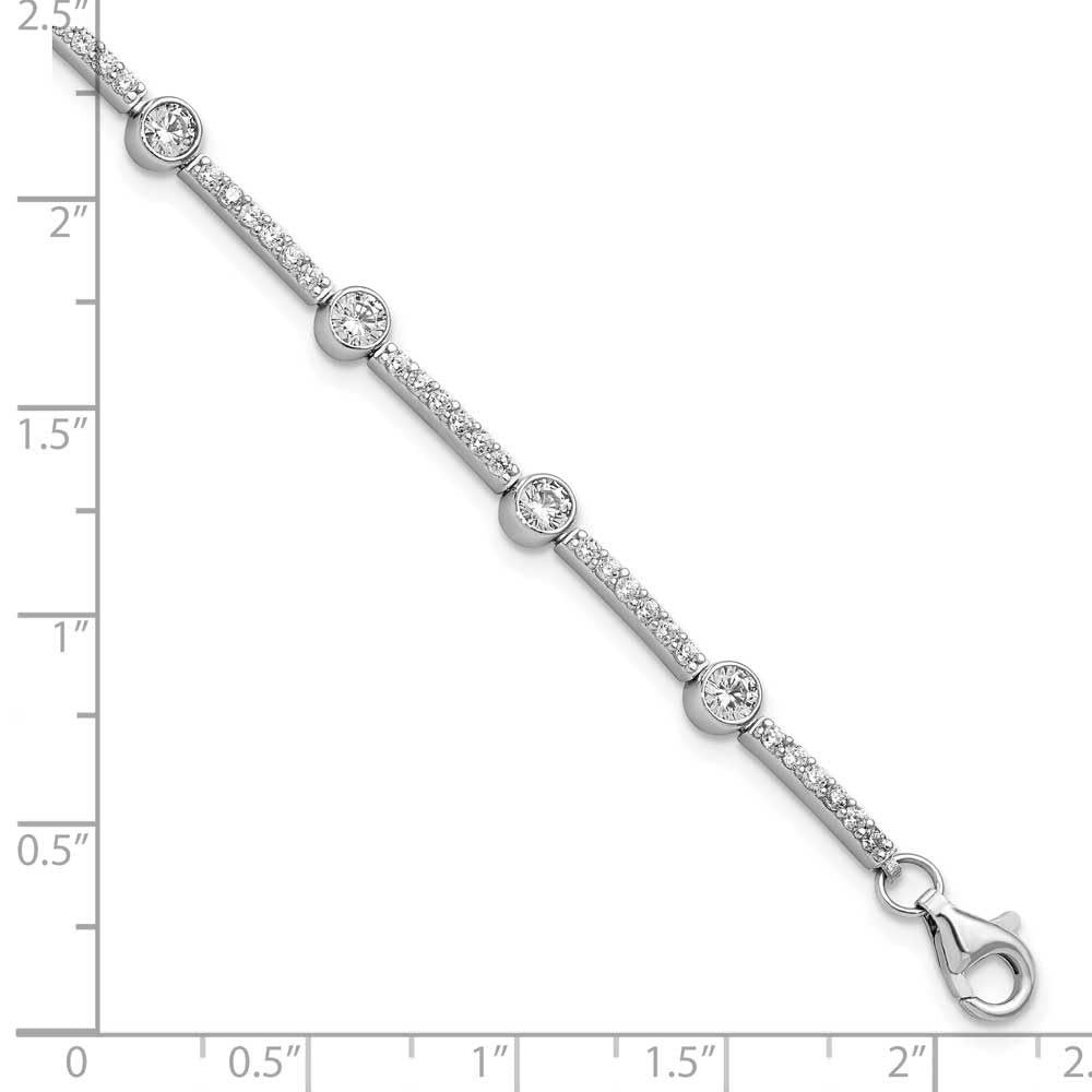 Sterling Silver Rhodium-plated Polished CZ 7 inch w/1.5in ext. Bracelet 7 inches