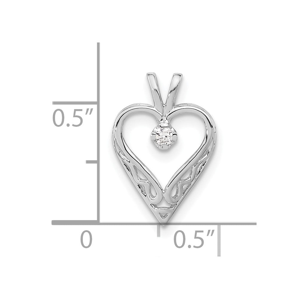10k White Gold Polished Diamond Heart Pendant