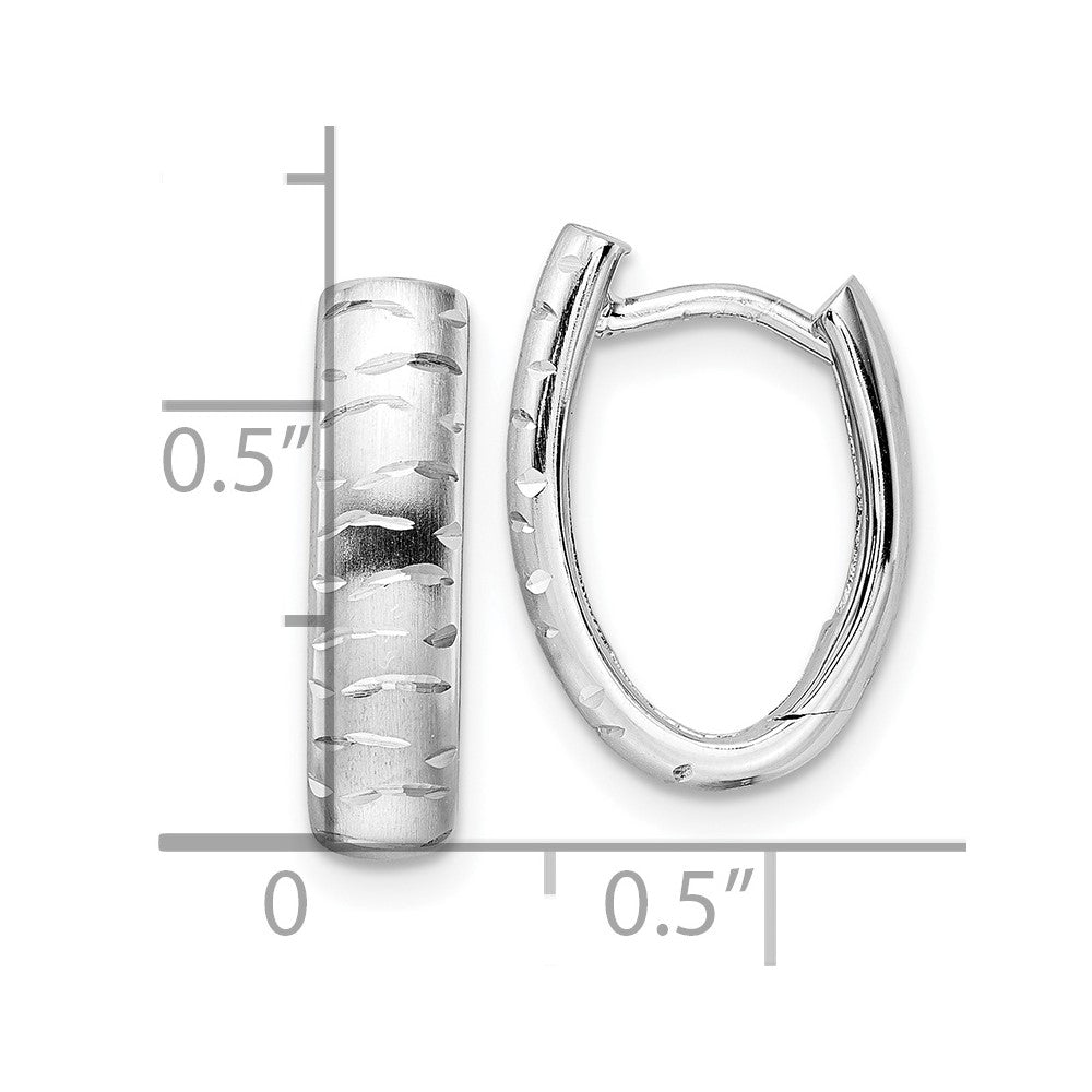 Sterling Silver Rhod-plated D/C Brushed Oval Hoop Earrings
