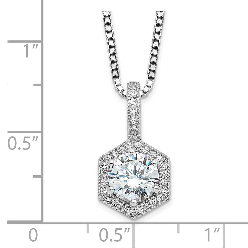 Brilliant Embers Sterling Silver Rhodium-plated 31 Stone 18 inch Micro Pav‚ CZ Hexagon Necklace with 2 Inch Extender 18 Inches
