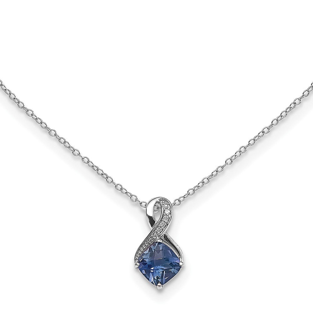 SS Created Sapphire & Diamond Pend Necklace