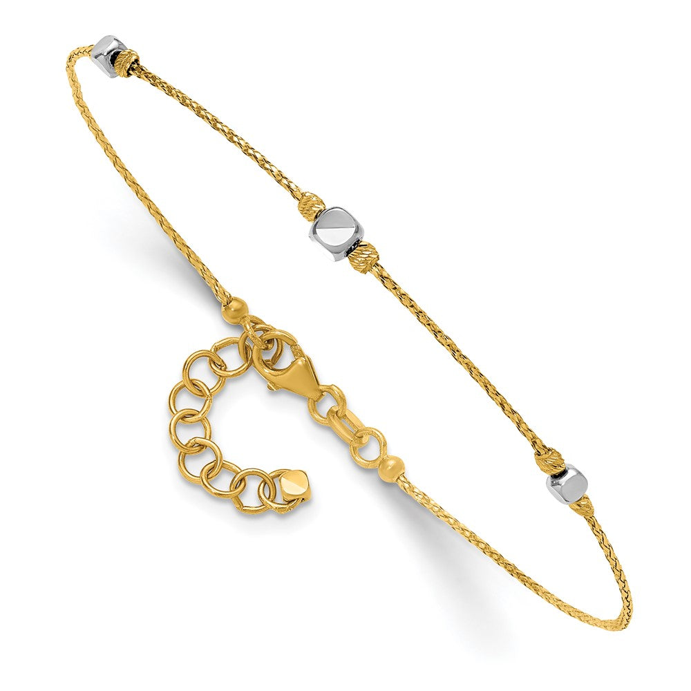 14K Two-Tone Polished Diamond-cut Beaded 7in w/1in ext. Bracelet 8 inches