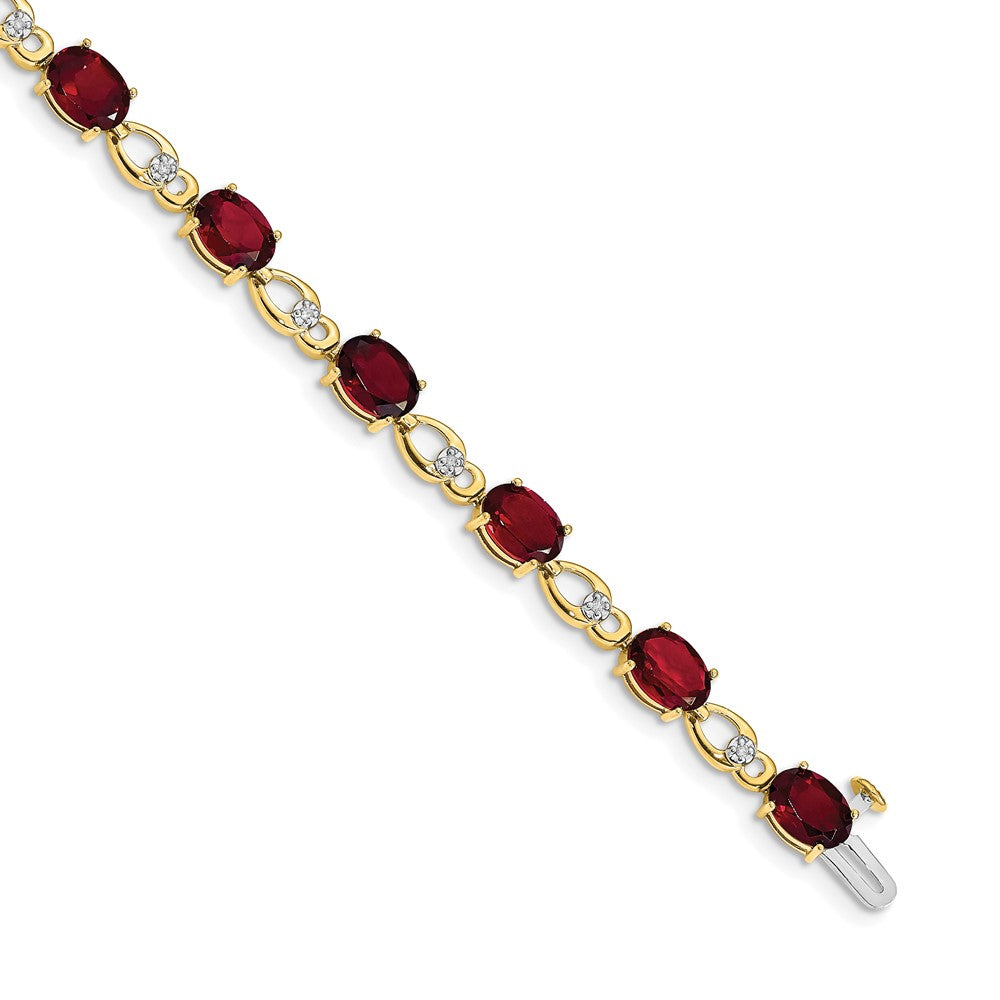 14k Garnet and Diamond Bracelet 7 inches