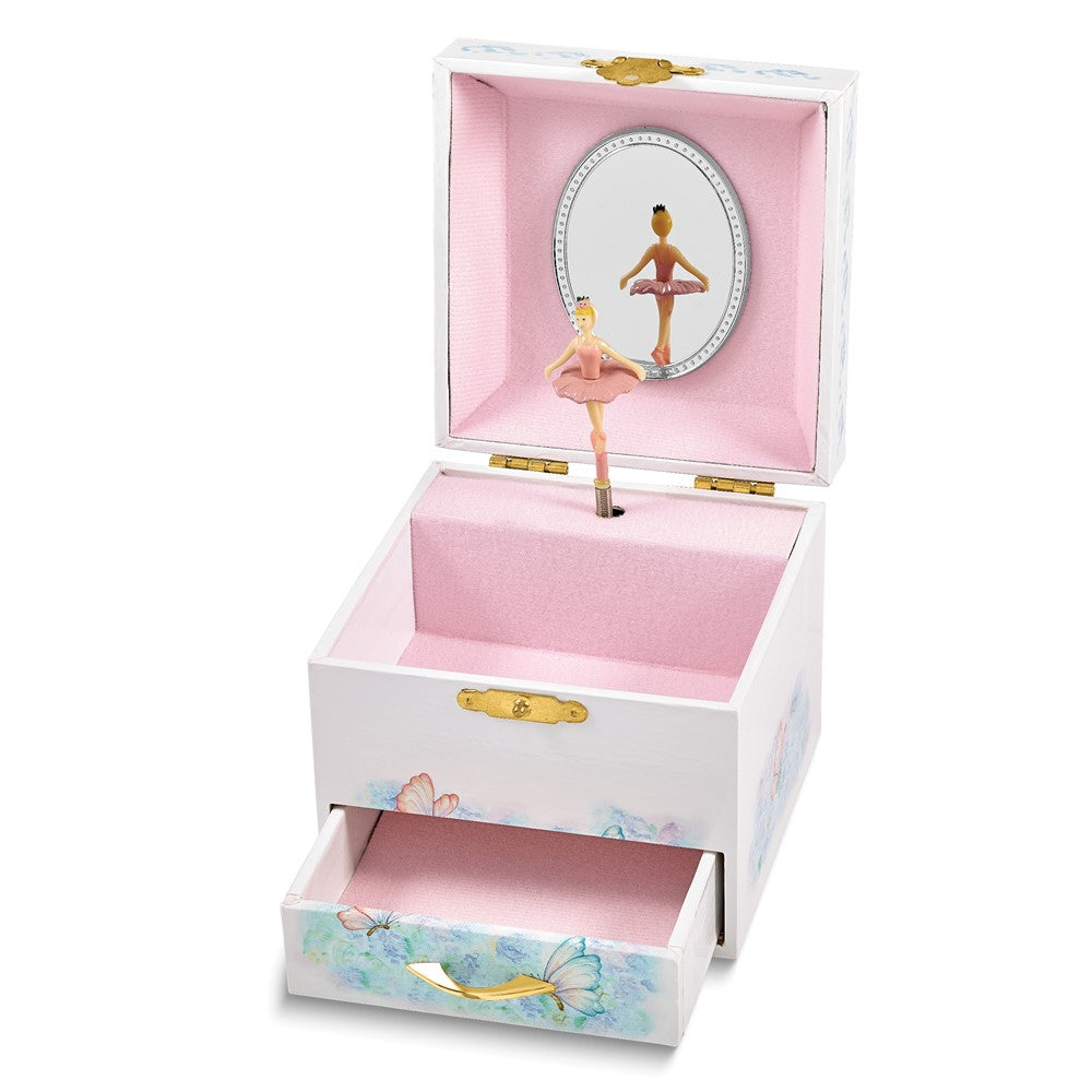 Childrens Ballerina One Drawer White Square Musical Jewelry Box