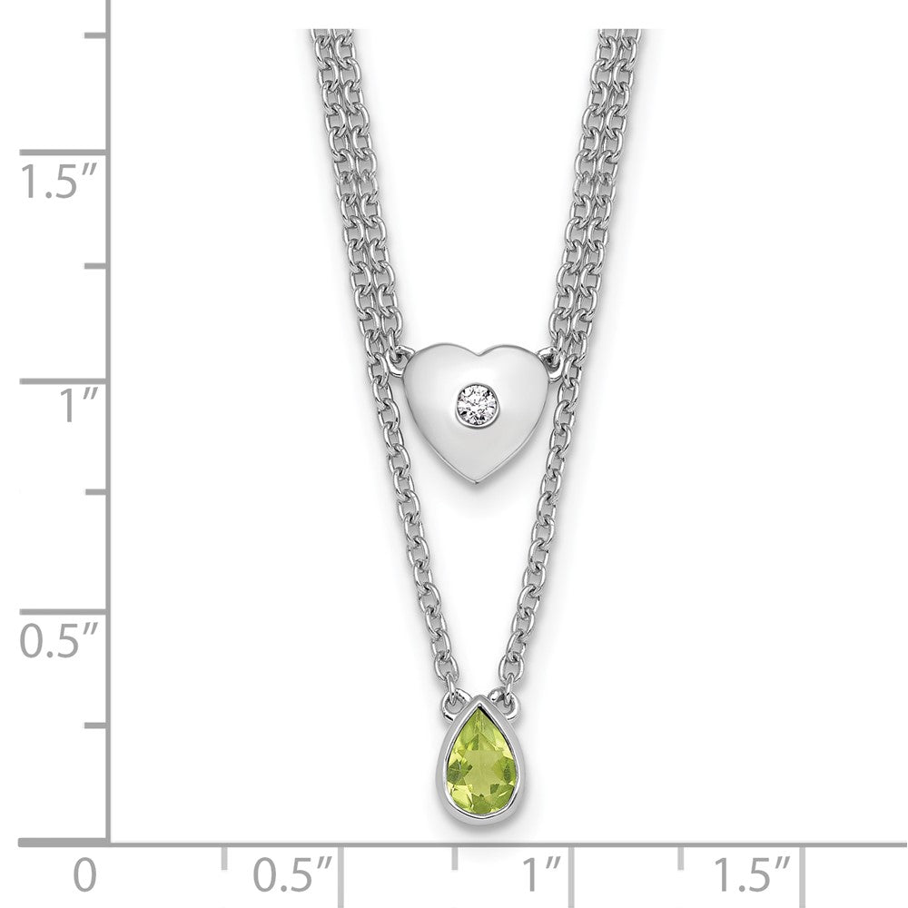 White Ice Sterling Silver Rhodium-plated 18 inch Diamond Heart and Peridot Teardrop Necklace plus 2 inch Extender