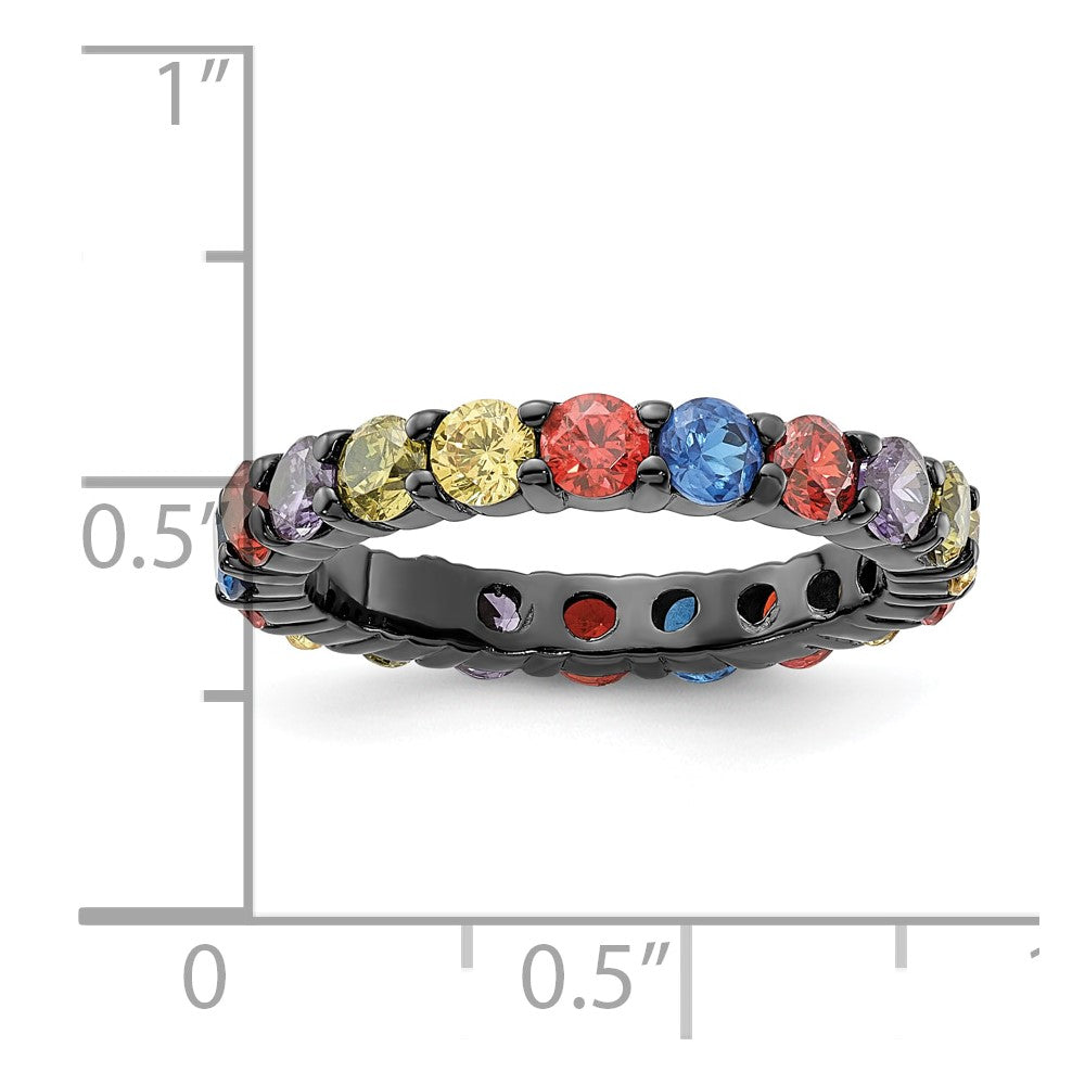 Sterling Silver Black Rhodium-plated Multicolored CZ Band