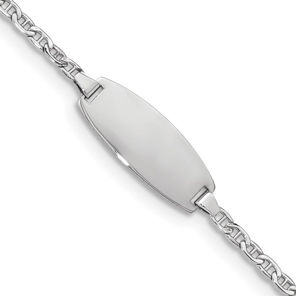 14k White Gold Semi-Solid Oval Anchor ID Bracelet 6 inches