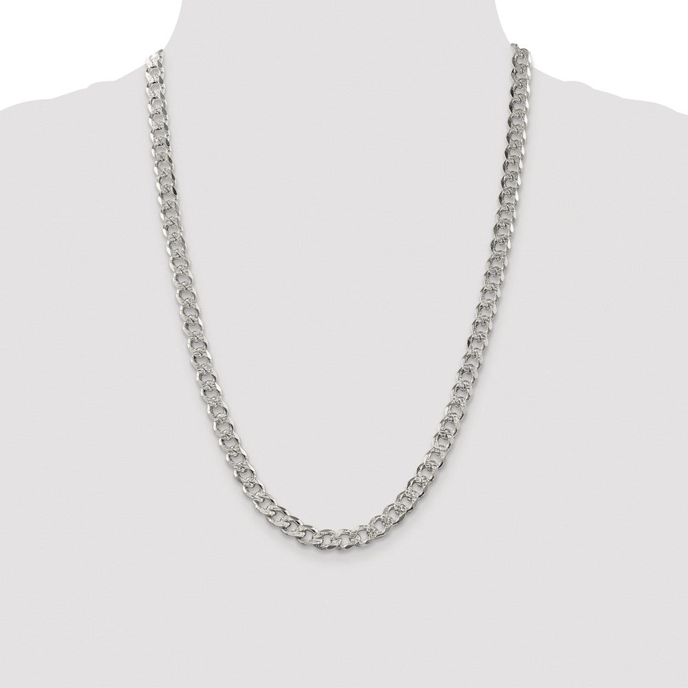 Sterling Silver Rhodium-plated 7.5mm Pav‚ Curb Chain