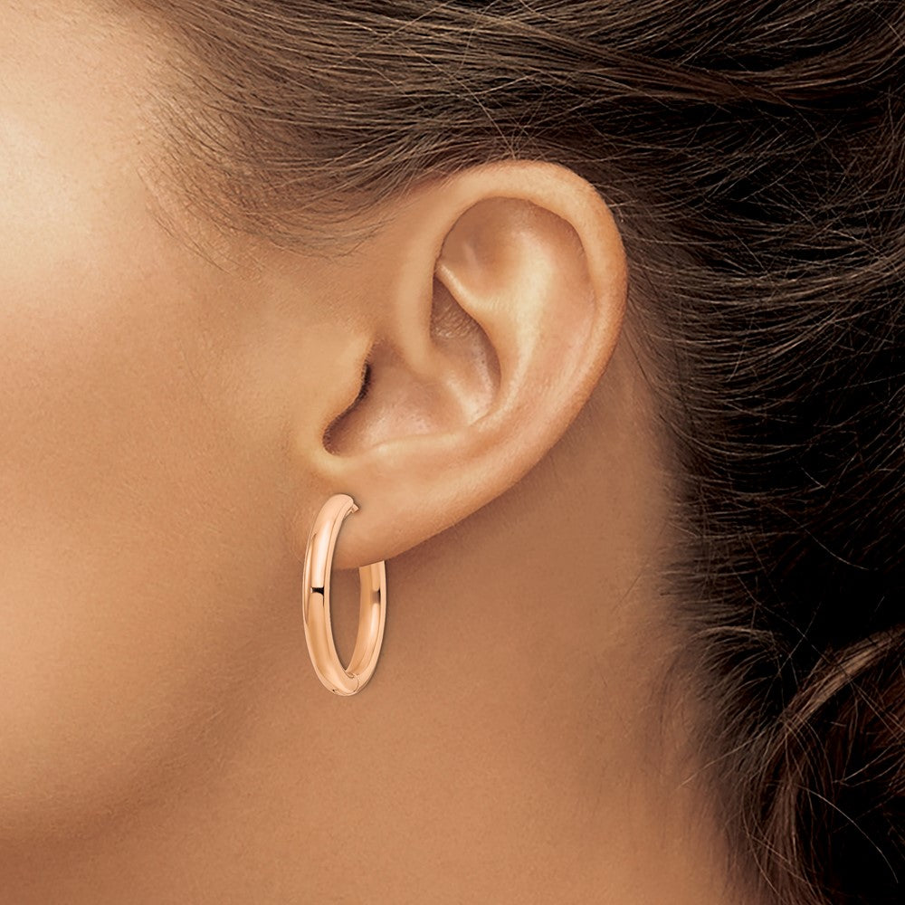 Stainless Steel Polished Rose IP-plated 3.5mm Hinged Hoop Earrings