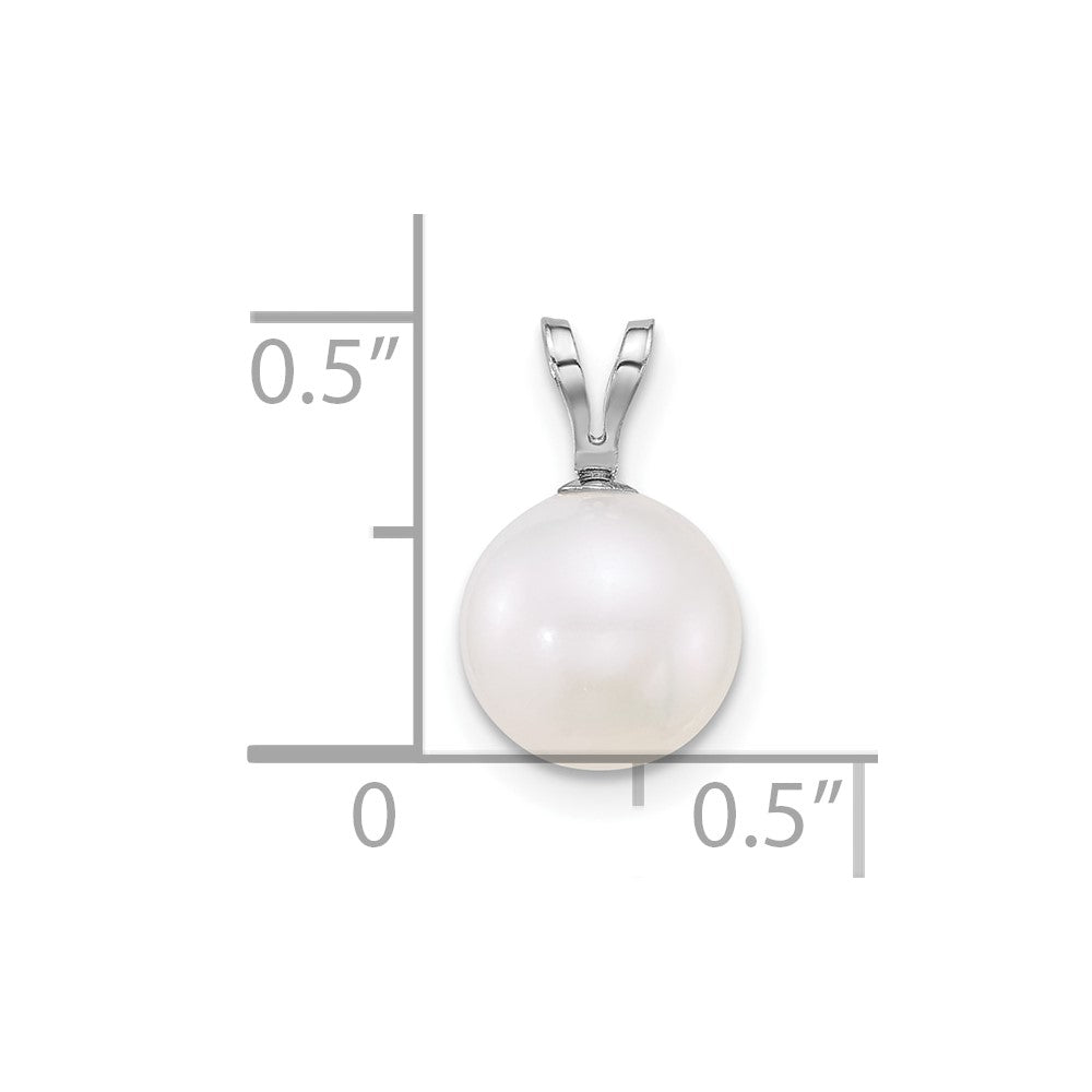 10k White Gold Polished 8-9mm Round White Freshwater Cultured Pearl Pendant