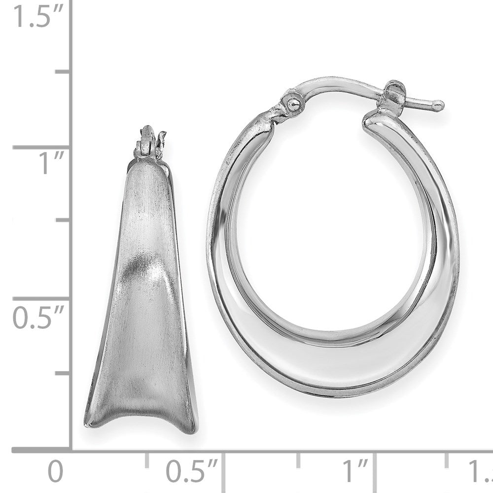 Sterling Silver Rhodium-plated Polished & Brushed Oval Hoop Earrin
