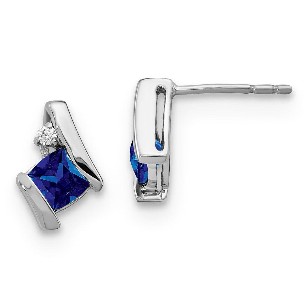 10k White Gold Created Blue Sapphire & Diamond Earrings